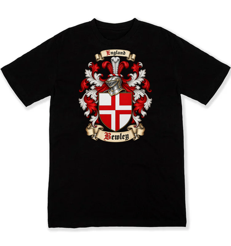 Bewley coat of arms on a black Tshirt