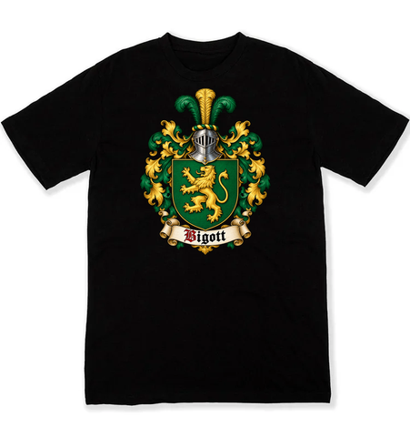 Bigott coat of arms on a black Tshirt