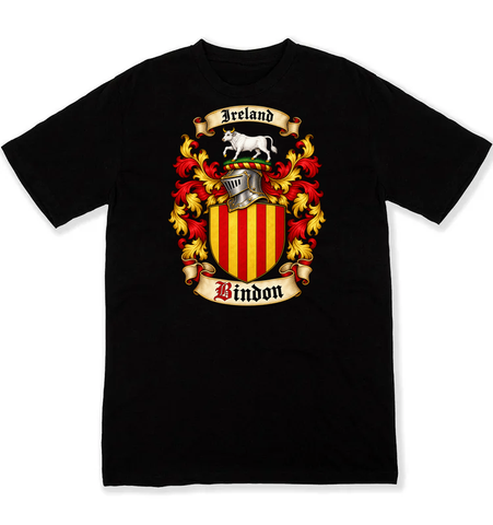 Bindon coat of arms on a black Tshirt