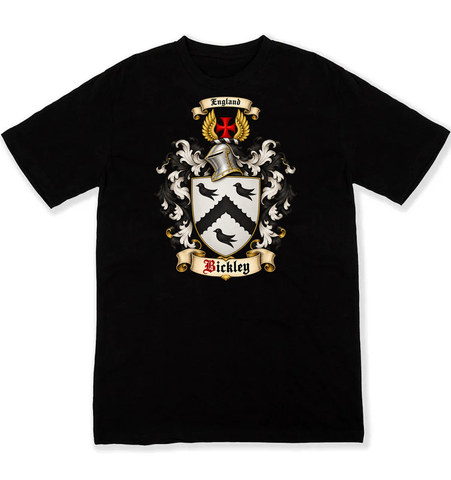 Bickley coat of arms on a black Tshirt