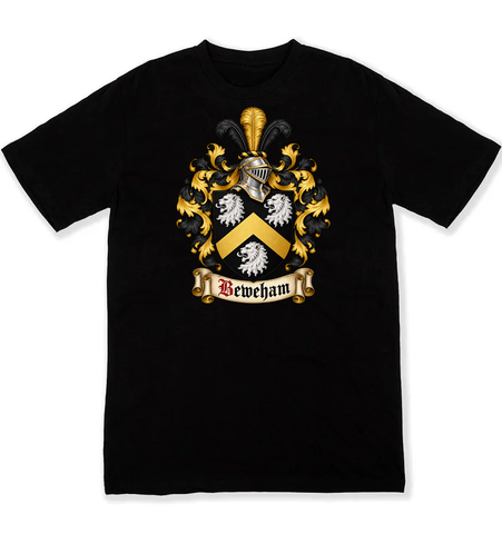 Beweham coat of arms on a black Tshirt