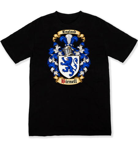 Birnell coat of arms on a black Tshirt