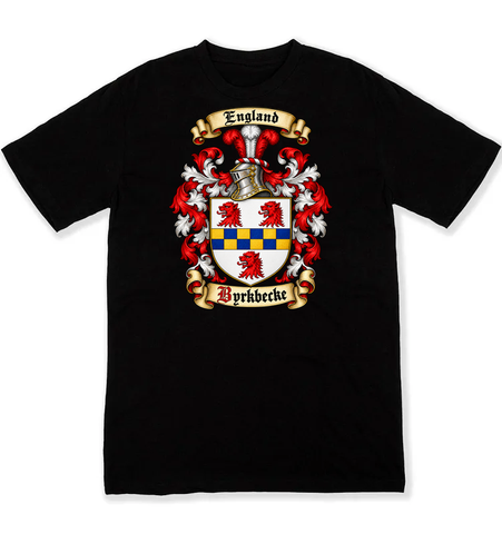 Byrkbecke coat of arms on a black Tshirt