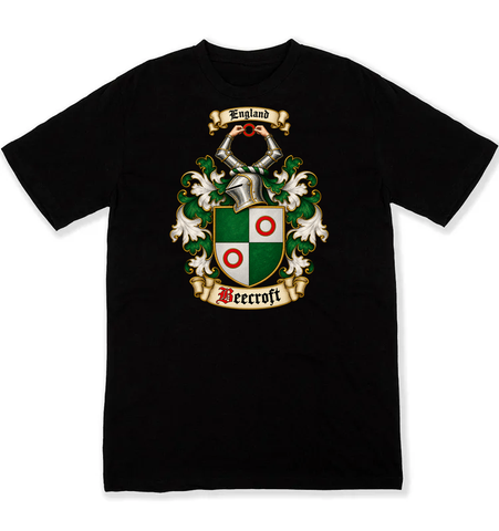 Beecroft coat of arms on a black Tshirt