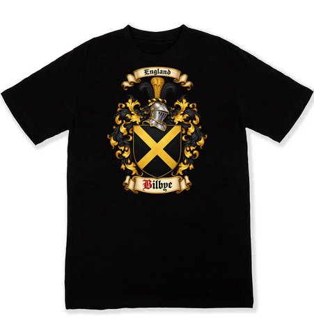 Bilbye coat of arms on a black Tshirt