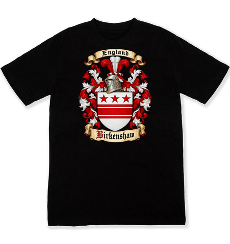 Birkenshaw coat of arms on a black Tshirt