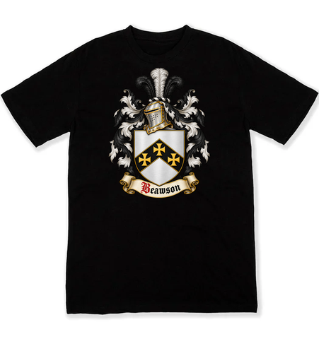 Beawson coat of arms on a black Tshirt