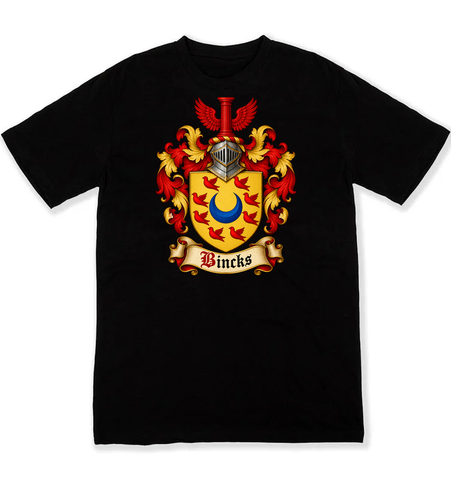 Bincks coat of arms on a black Tshirt