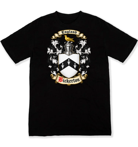Bickerton coat of arms on a black Tshirt