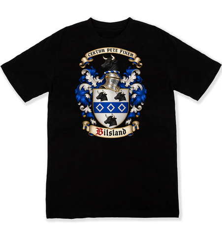 Bilsland coat of arms on a black Tshirt