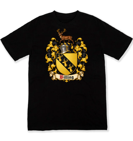 Billing coat of arms on a black Tshirt