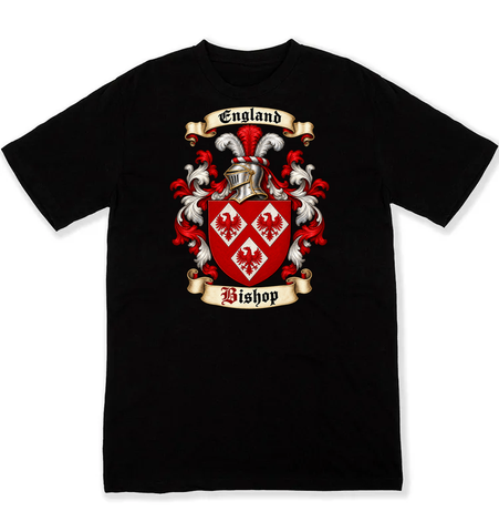 Bishop coat of arms on a black Tshirt