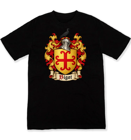 Bigot coat of arms on a black Tshirt