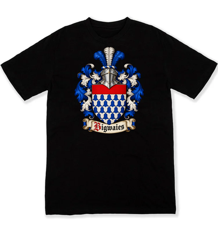 Bigwaies coat of arms on a black Tshirt