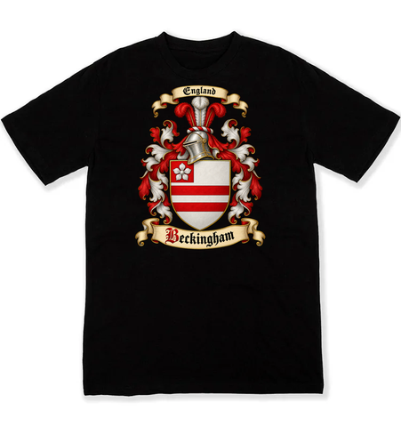 Beckingham coat of arms on a black Tshirt
