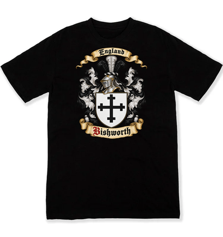 Bishworth coat of arms on a black Tshirt