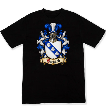 Birnard coat of arms on a black Tshirt