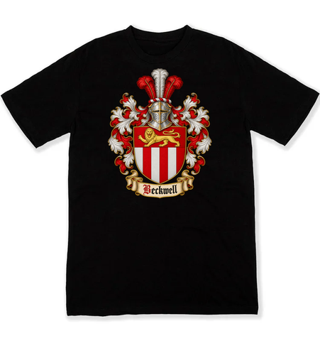 Beckwell coat of arms on a black Tshirt