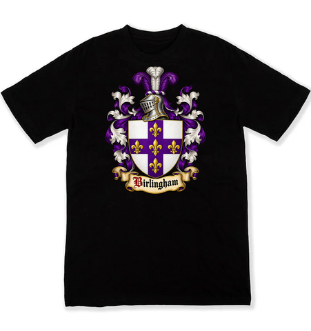 Birlingham coat of arms on a black Tshirt