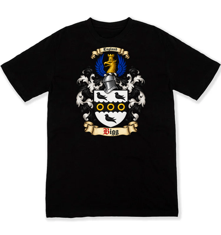 Bigg coat of arms on a black Tshirt