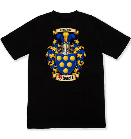Bissett coat of arms on a black Tshirt