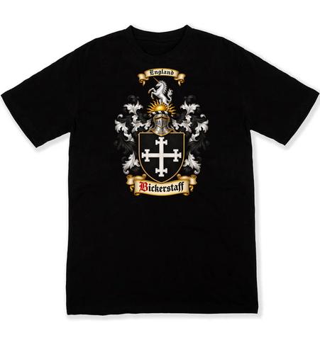 Bickerstaff coat of arms on a black Tshirt