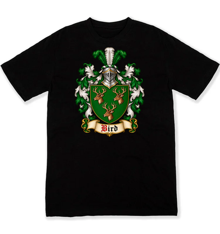 Bird coat of arms on a black Tshirt