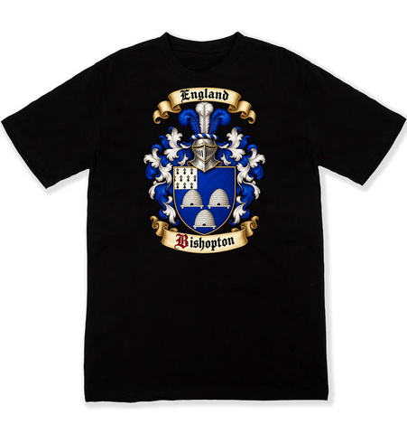 Bishopton - Burke p85 - Warwickshire beehives coat of arms on a black Tshirt