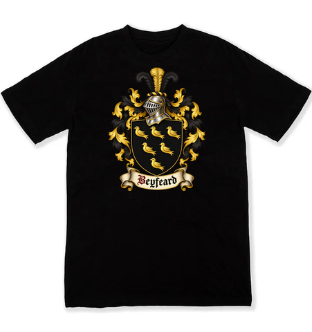 Beyfeard coat of arms on a black Tshirt