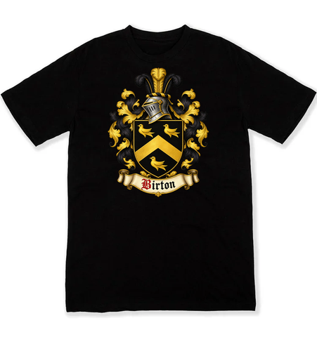 Birton coat of arms on a black Tshirt