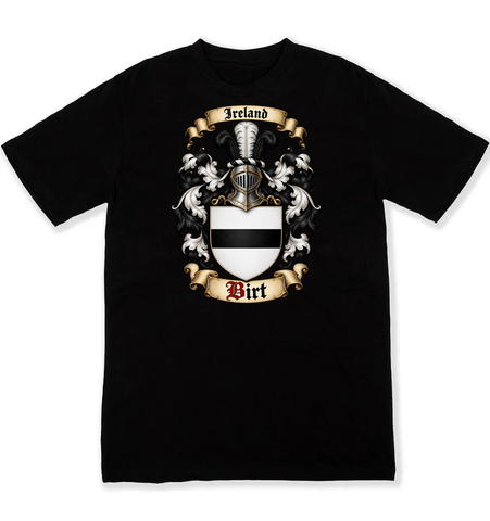 Birt coat of arms on a black Tshirt