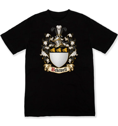 Bekewell coat of arms on a black Tshirt