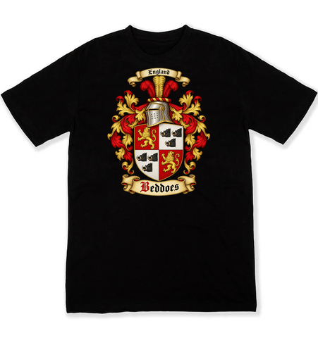Beddoes coat of arms on a black Tshirt