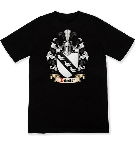 Bileston coat of arms on a black Tshirt