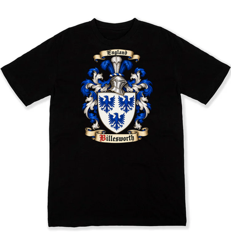 Billesworth coat of arms on a black Tshirt