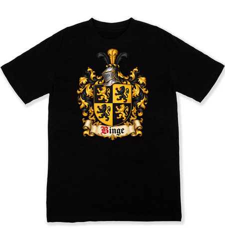 Binge coat of arms on a black Tshirt