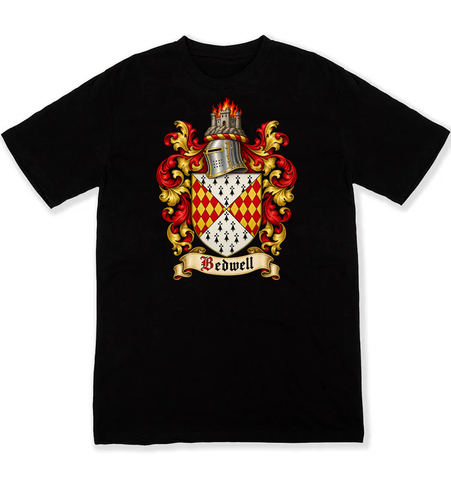 Bedwell coat of arms on a black Tshirt