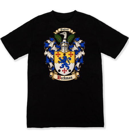Beckman coat of arms on a black Tshirt