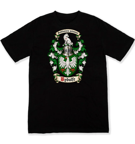 Bydulfe coat of arms on a black Tshirt