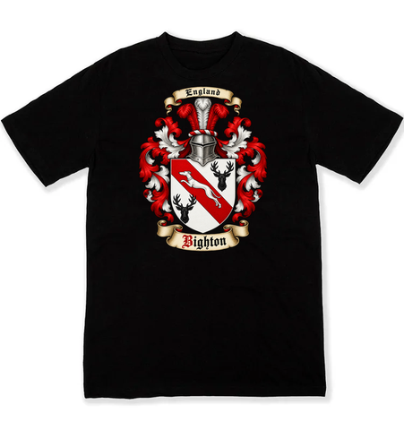 Bighton coat of arms on a black Tshirt