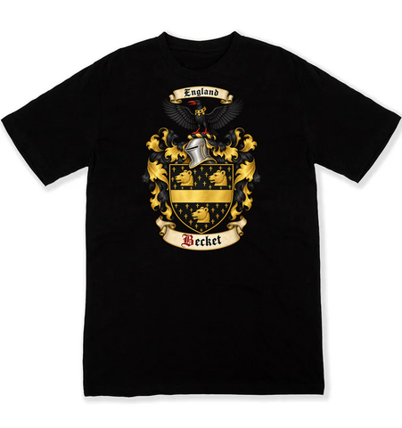 Becket coat of arms on a black Tshirt