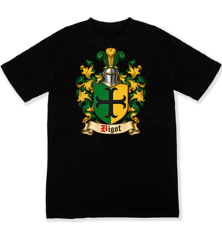 Bigot coat of arms on a black Tshirt