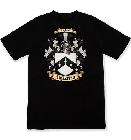 Bykerton coat of arms on a black Tshirt