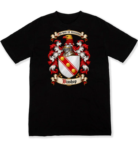 Bisshop coat of arms on a black Tshirt