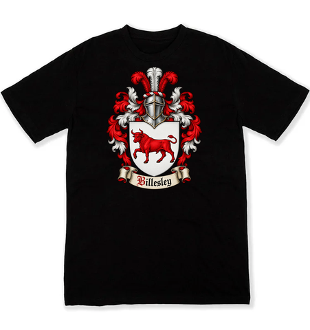 Billesley coat of arms on a black Tshirt