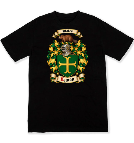 Eynon coat of arms on a black Tshirt
