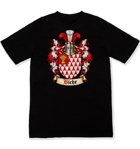 Biche coat of arms on a black Tshirt