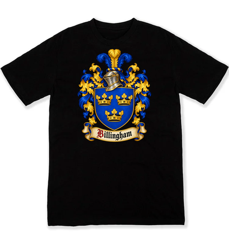 Billingham coat of arms on a black Tshirt