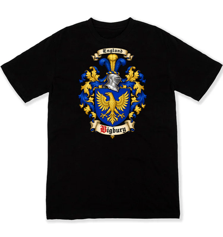 Bigbury coat of arms on a black Tshirt