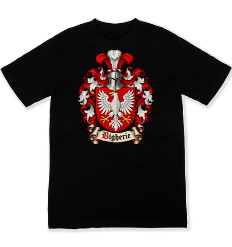 Bigherie coat of arms on a black Tshirt
